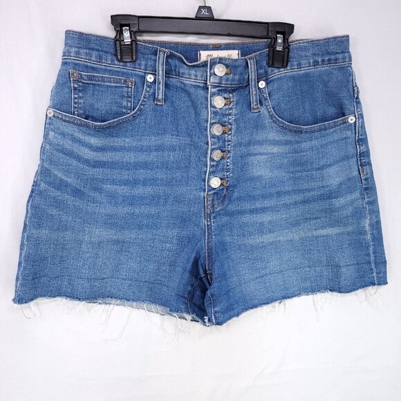 Madewell High Rise Denim Shorts Womens Size 30 Cutt-Off Raw Hem Button Fly 3" - Picture 1 of 11